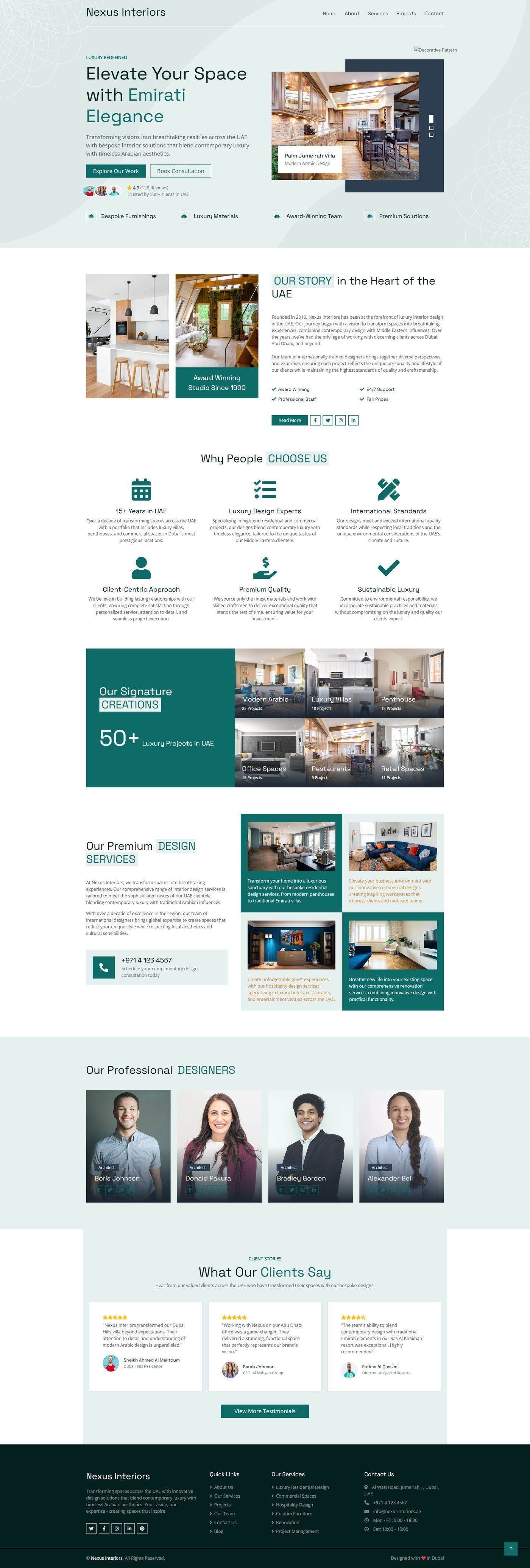Nexus Interiors - Luxury interior design website built with modern web technologies