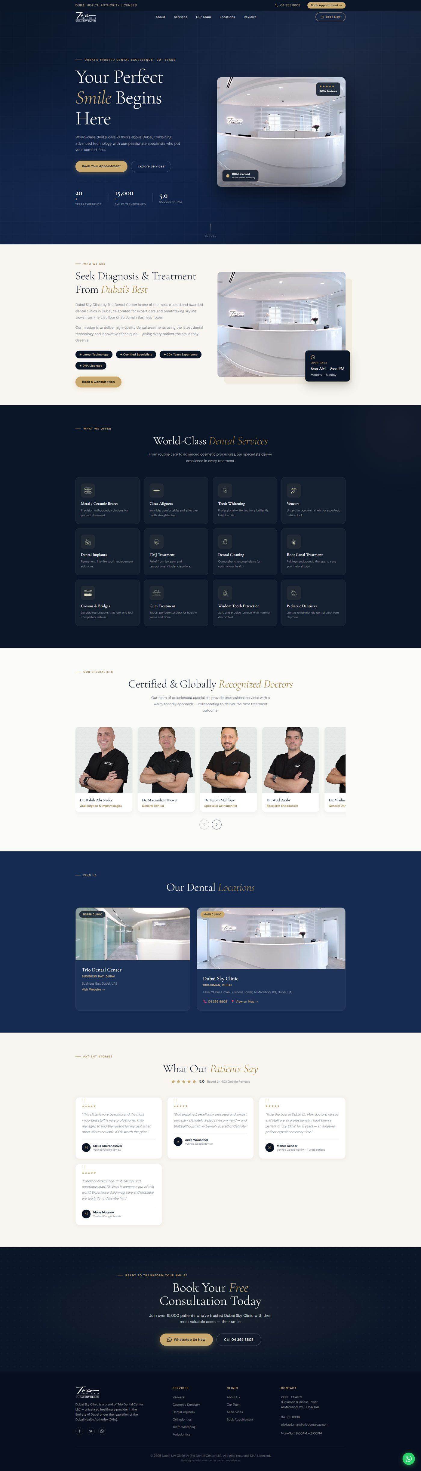 Trio Dental Center - Professional dental clinic website with appointment booking