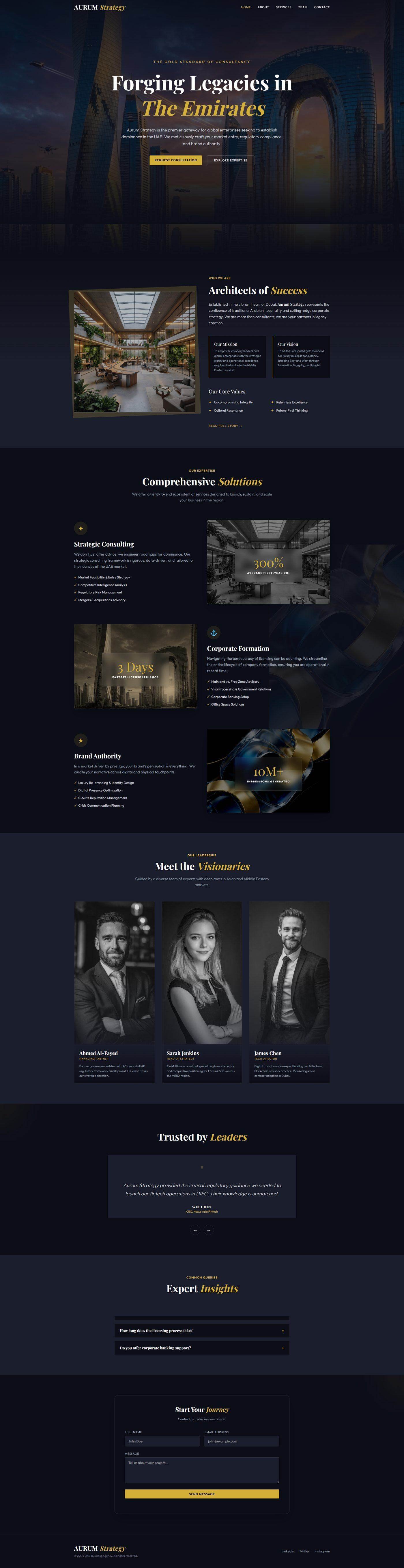 Aurum Strategy - Business consultancy website with gold and dark theme